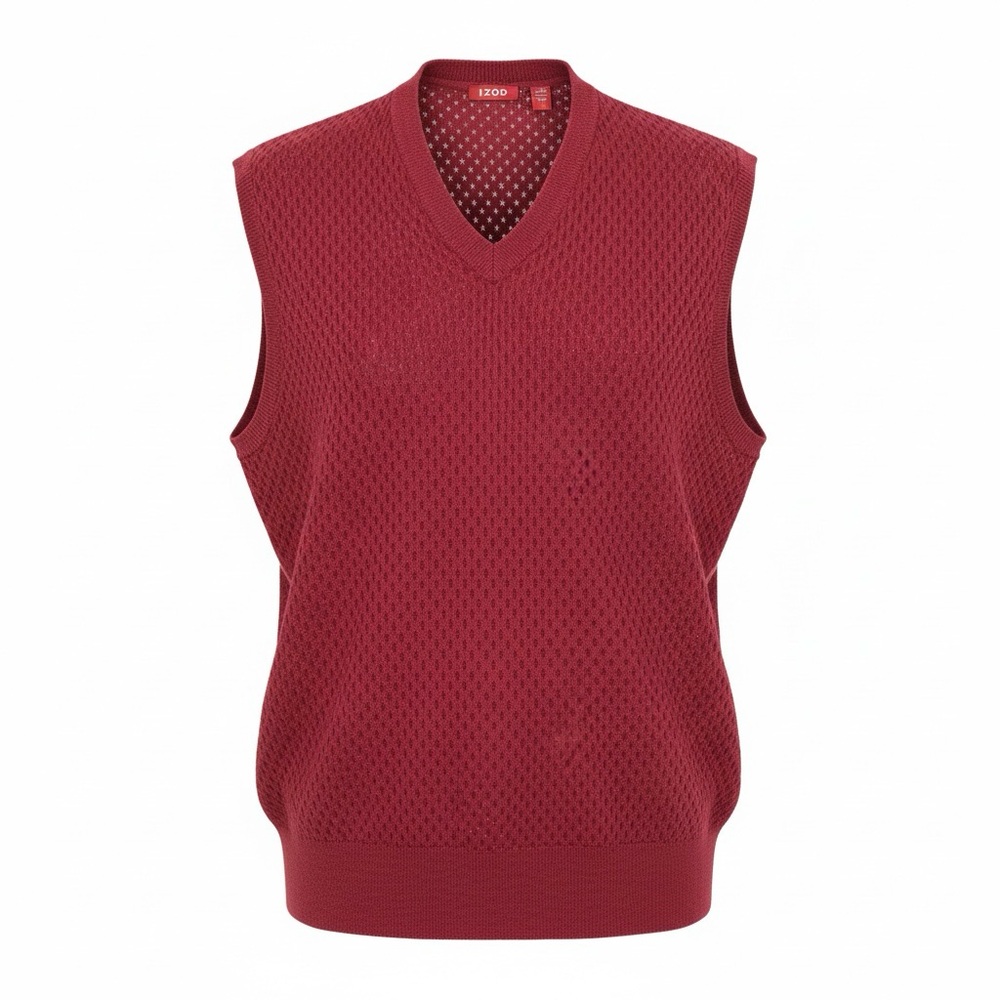 IZOD Red Waffle 80s Summer Sweater‎ Vest Preppy Tennisprep Grandpacore Mens L